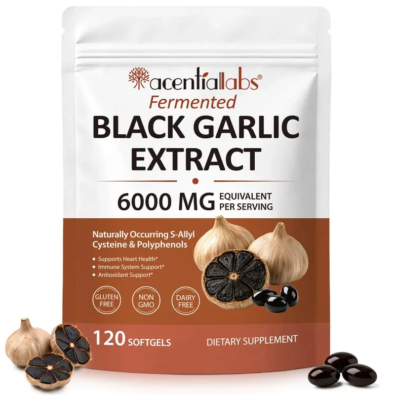 Estratto di aglio nero Softgel 600 mg Concentrato 10:1 per il benessere del cuore Supporto immunitario Equilibrio digestivo Vitalità 120 conteggi