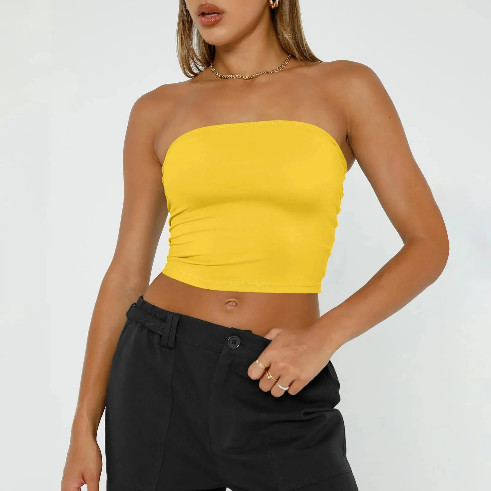 Trägerloses Crop-Top für Damen, Basic, rückenfrei, ärmellos, Bandeau, niedlich, sexy Tops, Trend, Street-Fashion, klassisch, einfarbig, Röhren-Tops — image 13