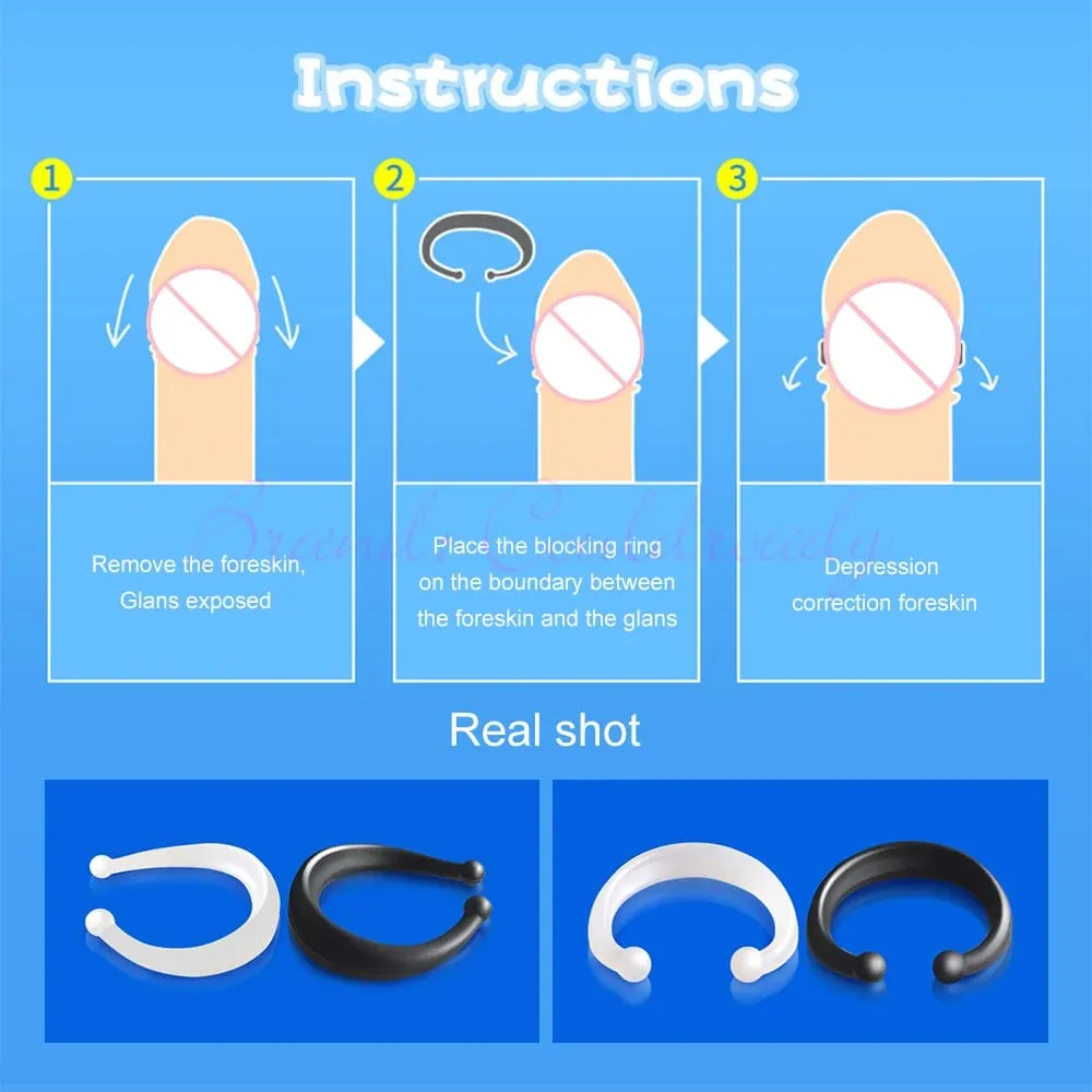 2PCS Vorhaut Corrector für Männer Penis Bahre Verzögerung Ejakulation Sex Spielzeug Widerstand Ring Täglich/Nacht Verwenden Cockring männlichen — image 5