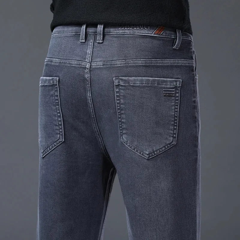 Klasické rovné pánské strečové džíny Lyocell Bavlna Pohodlné Měkké Ležérní Denim Kalhoty Jarní Podnikání Pracovní Šedé kalhoty — image 3
