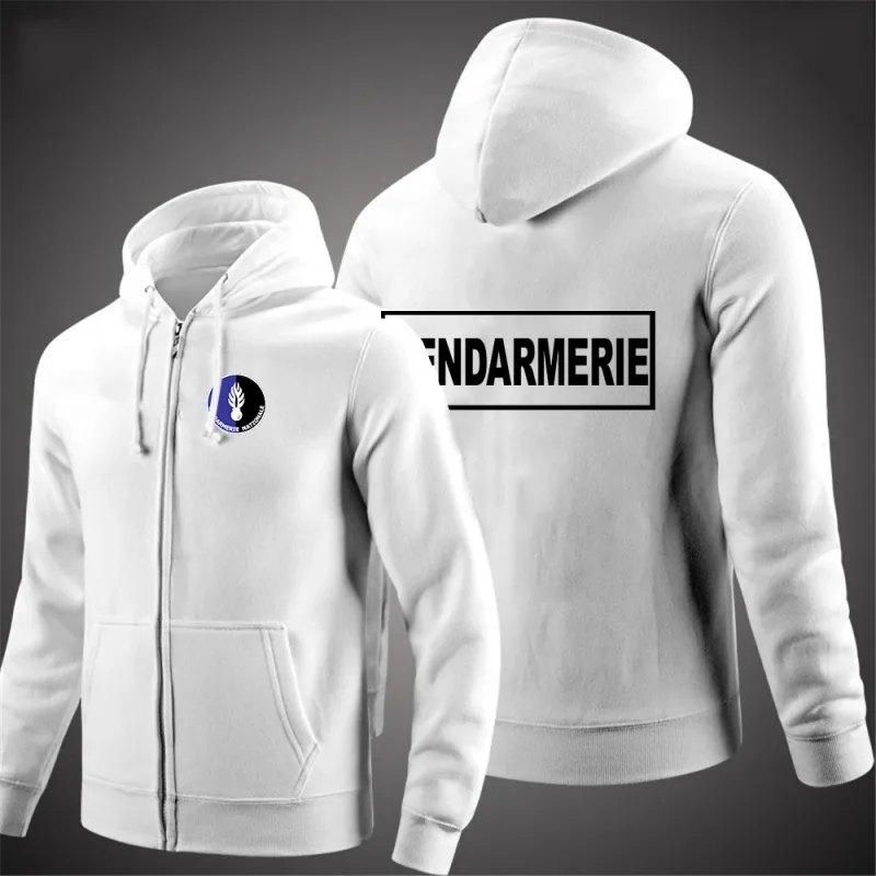 2025 Musim Semi Musim Gugur Gendarmerie Perancis Logo Dicetak Warna Solid Kesederhanaan Hoodie Pria Populer Kardigan Pakaian Jalanan Jaket Mantel — image 6
