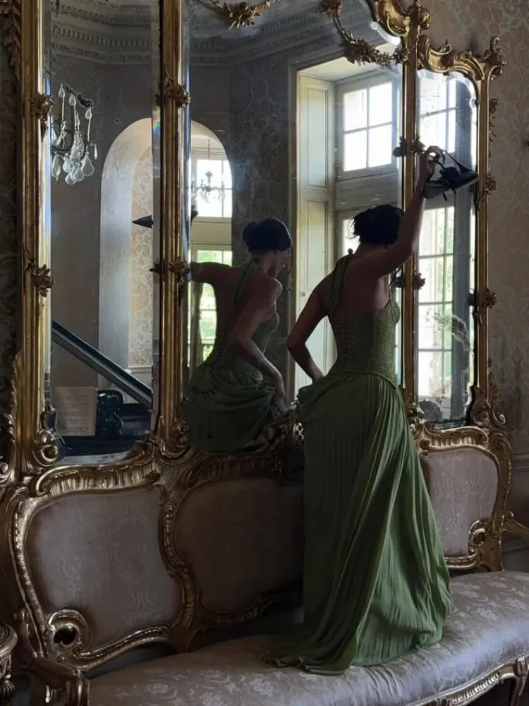Vestido largo con cuello Halter de espina de pescado para mujer, vestido Sexy liso con espalda descubierta plisado y hombros descubiertos, vestido de fiesta de Navidad 2026 — image 6