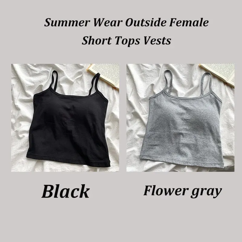 2 ชิ้น/เซ็ตผู้หญิง Basic Cotton Camisole มาดามสีทึบสปาเก็ตตี้สายรัดแขนกุด Slim เสื้อ Breathable เสื้อแขนกุดสั้น — image 9