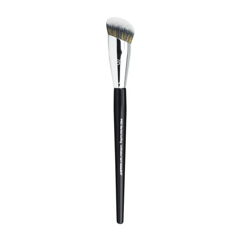 1 חתיכה Pro Round Powder איפור מברשות הגדרת איפור מברשת אבקת קונטור סינטטי שיער Angled Foundation ידית עץ — image 7
