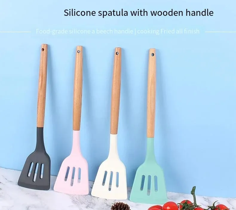 Alat Pemusing Silikon Spatula Telur Ikan Goreng Kuali Senduk Goreng Penyodok Berlubang Pemusing Alat Dapur Perkakas Memasak Dapur a — image 7