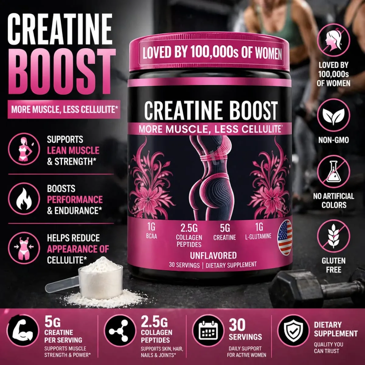 Muscle Development Post-Workout Recovery Elasticity Creatine for Women Booty Builder Supplement with Collagen & BCAA Supports — image 2