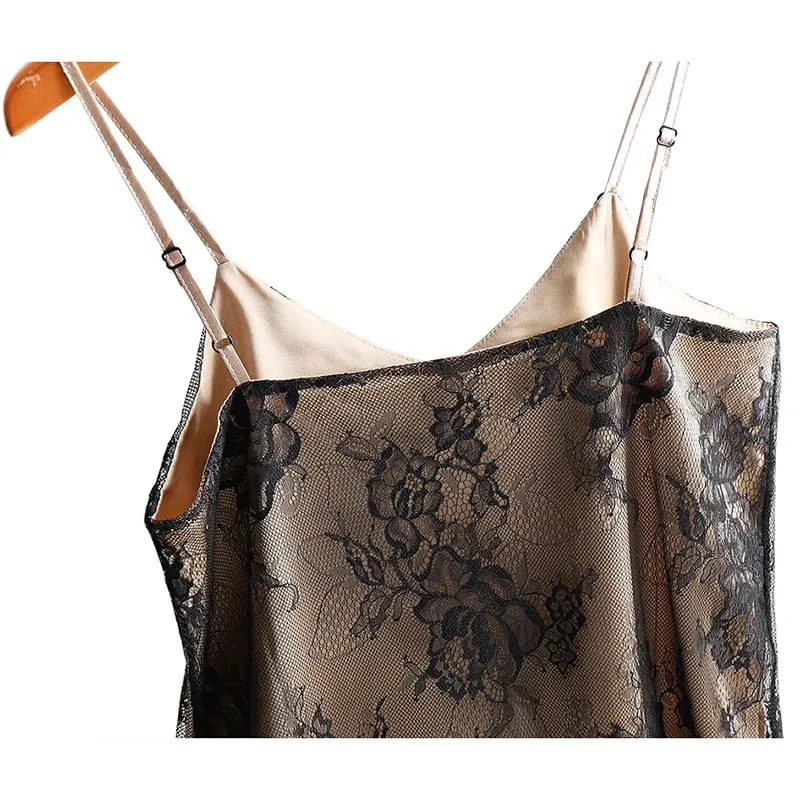 Sexy krajkový top s páskem na špagety Dámská ohlávka s výstřihem do V Basic Cami Bez rukávů Saténové hedvábné tílka Letní košilka Velká velikost — image 4