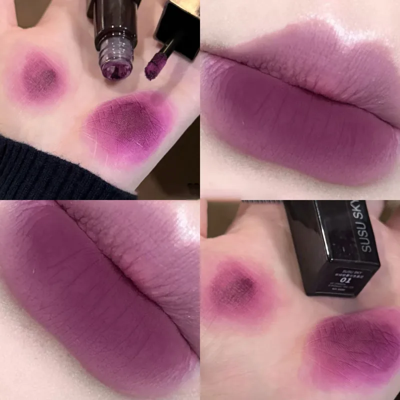 Wasserdichter Punk Gothic Mattschwarzer Lippenstift Lila Lipgloss Make-up Mousse Lippenschlamm Dunkelrot Brauner Lippenstift Antihaft-Cup-Lippentönung — image 6