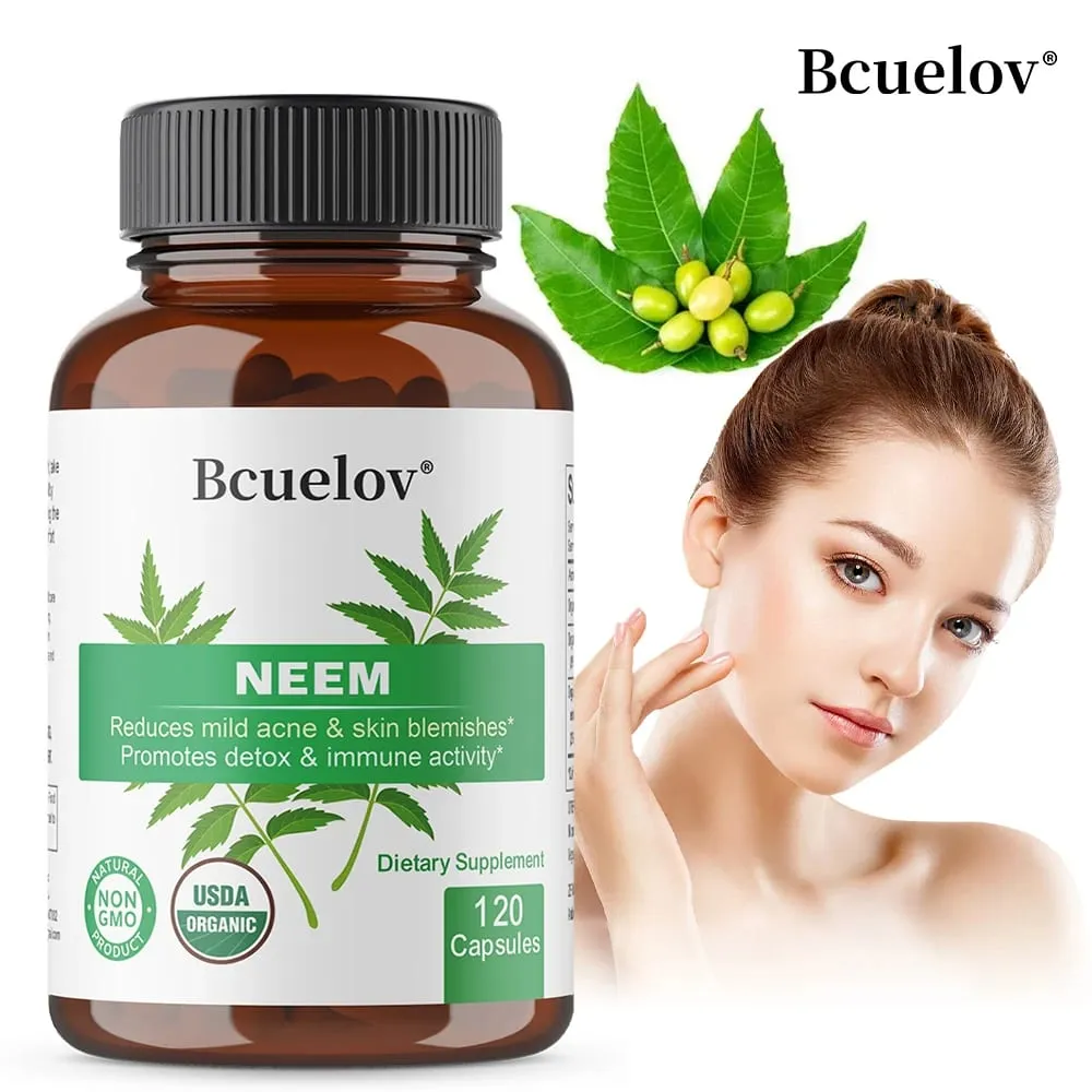 Organic Neem Capsules - Herbal Acne Supplements Supporting Clear Skin and Detox - Vegan Non-GMO Gluten Free — image 1