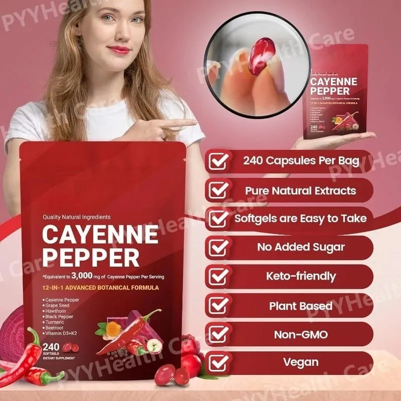 Softgels Lada Cayenne dengan Vitamin Kunyit Bit Biji Anggur D3 K2 E Suplemen Herba — image 4