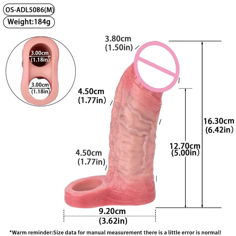 Reusable Penis Sleeve with Realistic Closed Head And Cock Ring Dick Enlargement Comdom Delay Ejaculation Sex Toys for Men — image 15