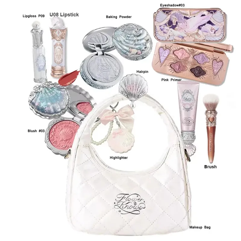 Makyaj Seti Çiçek Bilir Kabuk İnci Tavşan Bahçe Ayar Pudrası Dudak Parlatıcısı Allık Hepsi Bir Arada Kabartma Tozu Glitter Fosforlu Kit — image 7