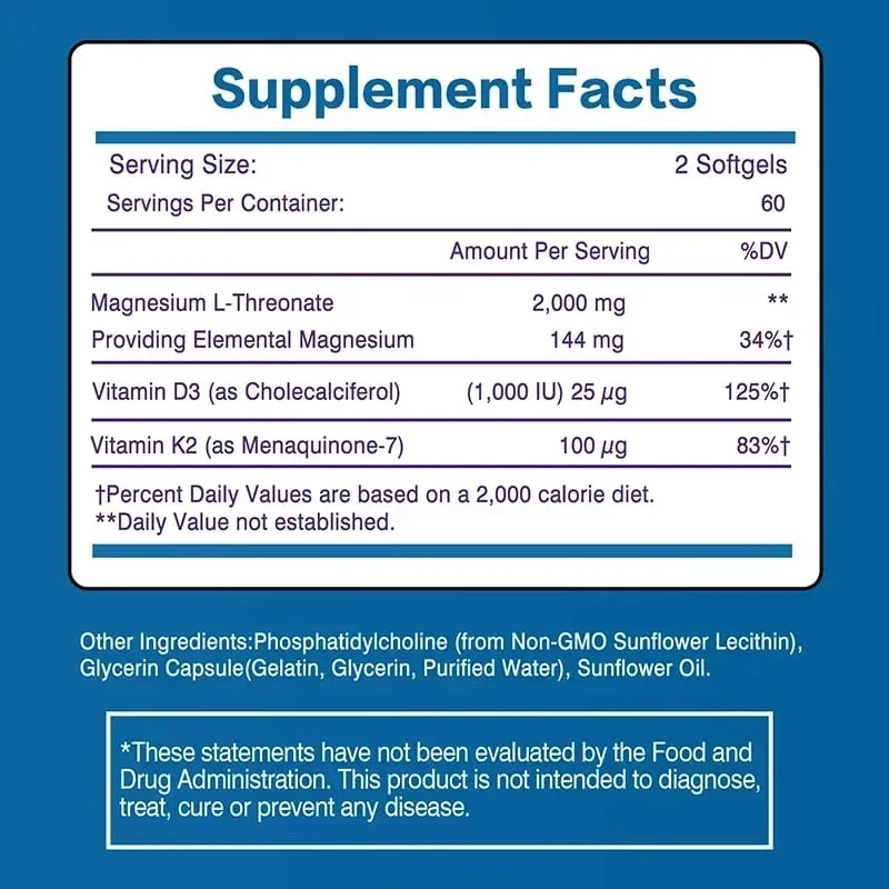 Lipozomal Magnezyum L-Treonat - D3 ve K2 Vitamini İçeren Beyin Kemiği Kalp Kasını Destekler ve Uykuyu Destekler — image 2