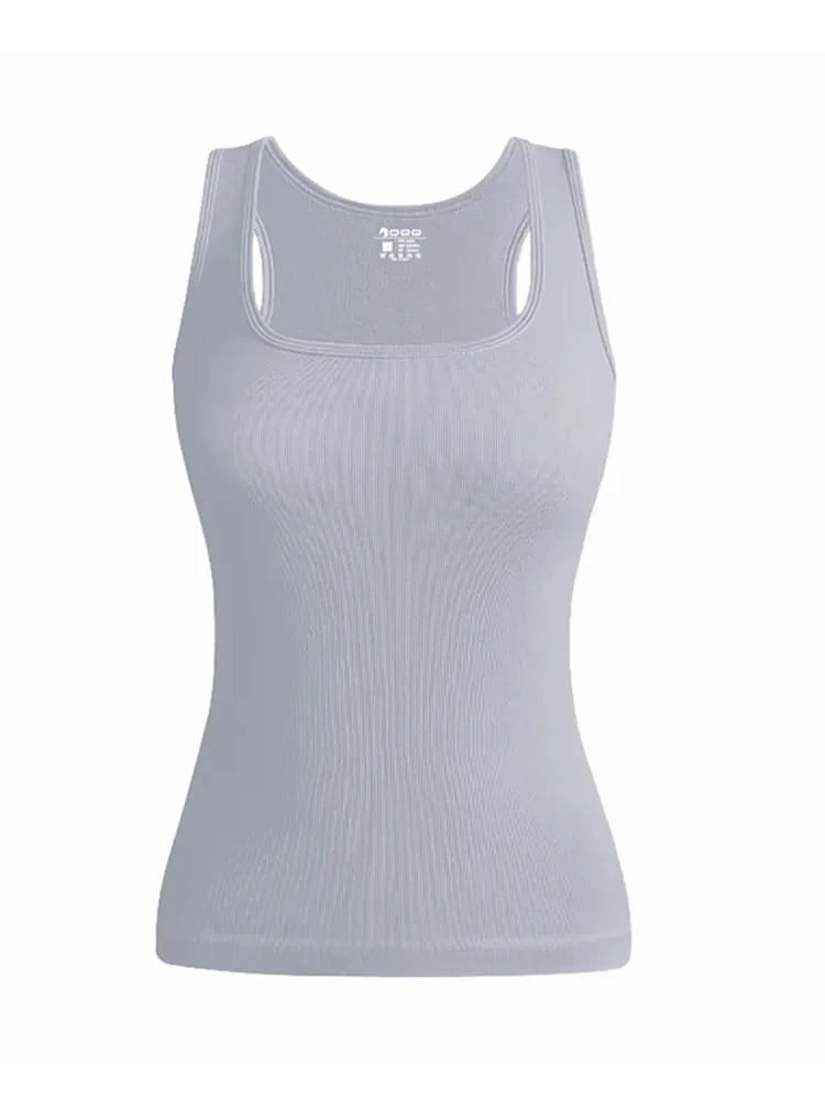 Hot Sale Musim Panas Wanita Asas Elastik Tank Top Tanpa Lengan Kolar Persegi Vest Kemeja-T Fesyen Fitness Yoga Top Kasual Wanita — image 12