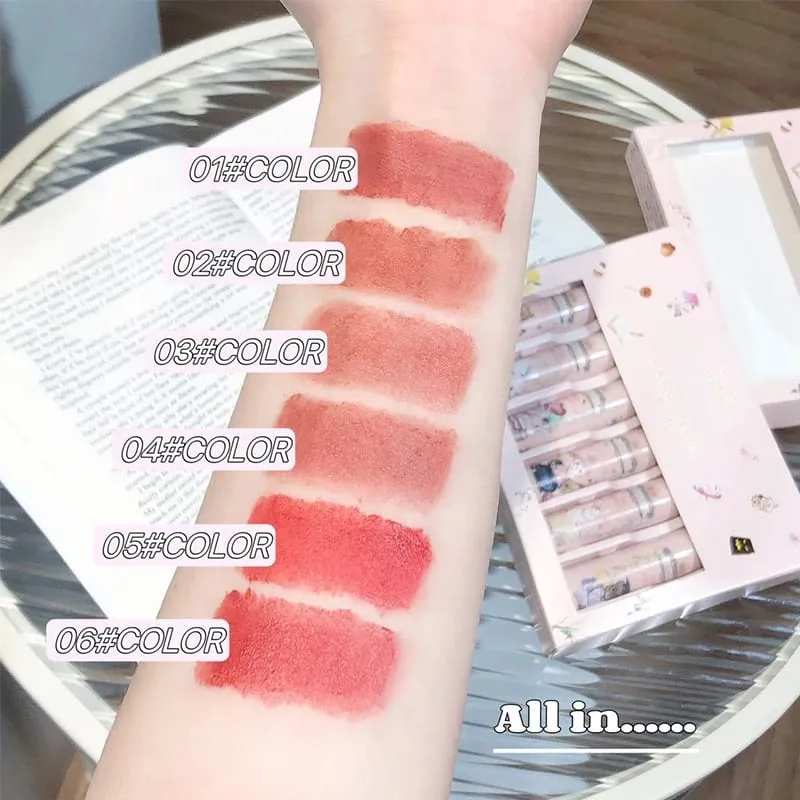 Mattflüssiger Lippenstift-Make-up-Set, sexy roter Farbton für Lippen, langlebiger Lipgloss, wasserdichter Lippenschlamm, Kosmetik-Sets, 6 Farben — image 5