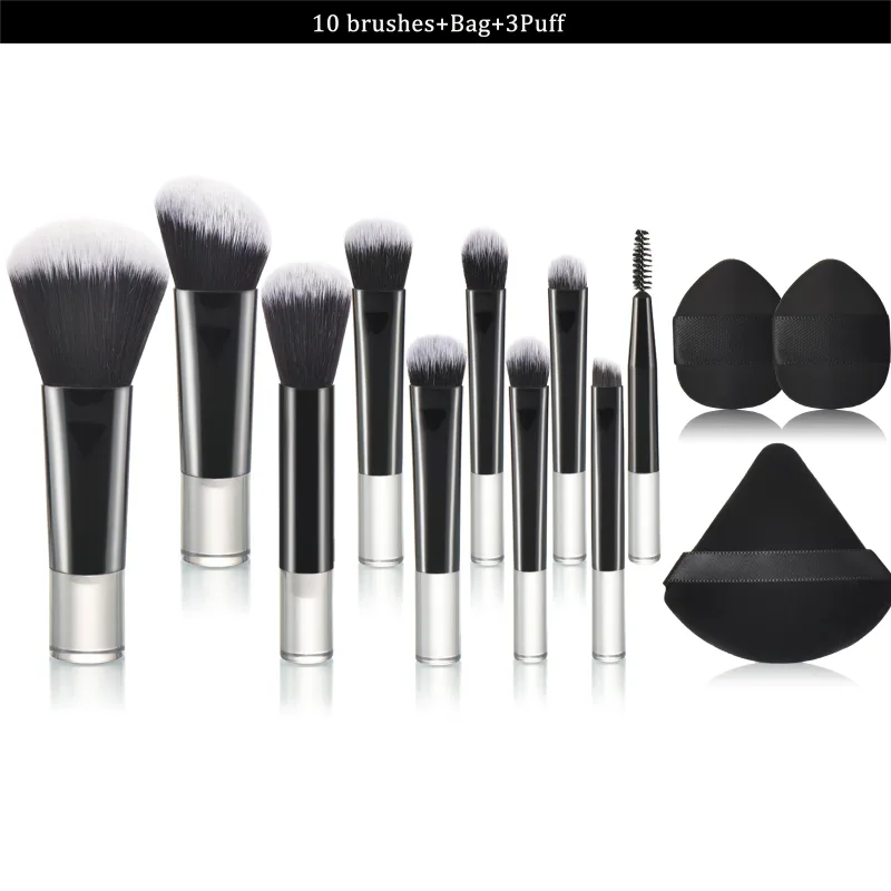 10 Mini pennelli per trucco rosa da viaggio Strumenti per trucco portatili Puff per trucco - Set di strumenti per trucco professionale con pennelli per palmo