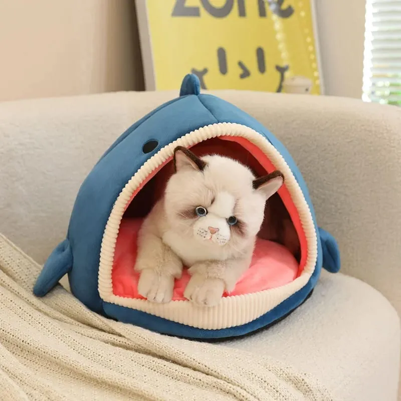 Tempat Tidur Hewan Peliharaan Sarang Tidur Hangat Lembut Berbentuk Nanas Hiu Tersedia Semua Musim Dirancang Khusus untuk Hadiah Hewan Peliharaan Kucing dan Anjing — image 5