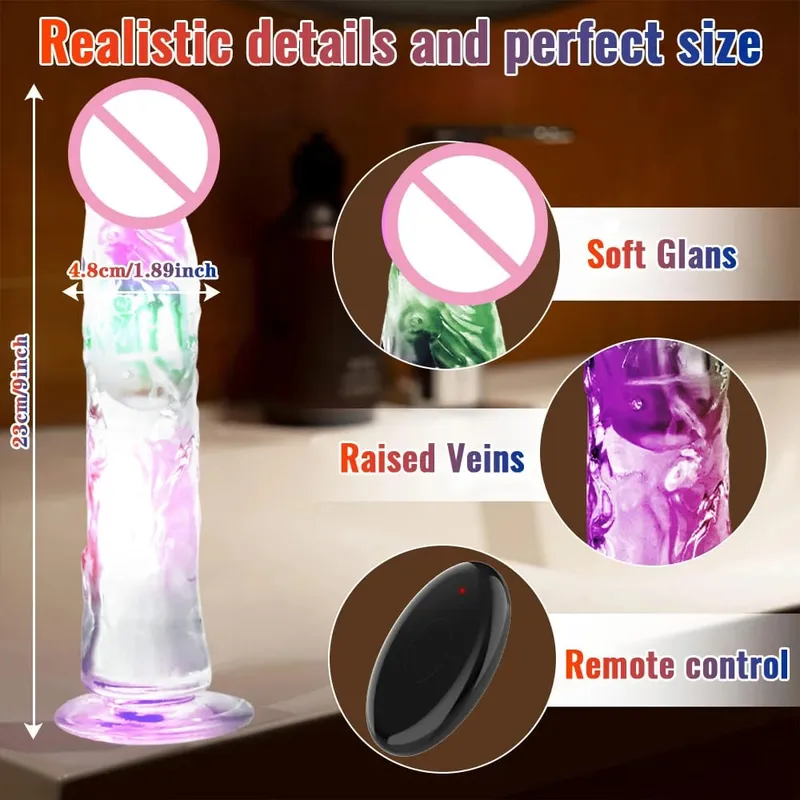 Alat Kawalan Jauh Dildo Realistik Lembut untuk Wanita G-spot Vibrator dengan Lampu LED Palsu Zakar Wanita Melancap Mainan Seks untuk Wanita — image 11