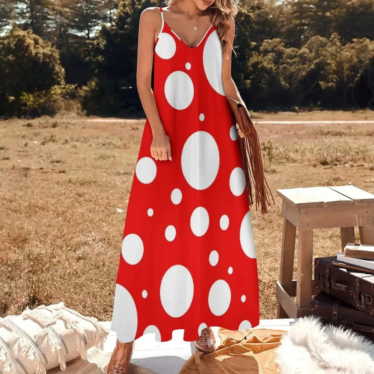modello ispirato a kusama yayoi Abito senza maniche abiti da donna eleganti e graziosi Abito gonna estiva da donna — image 2