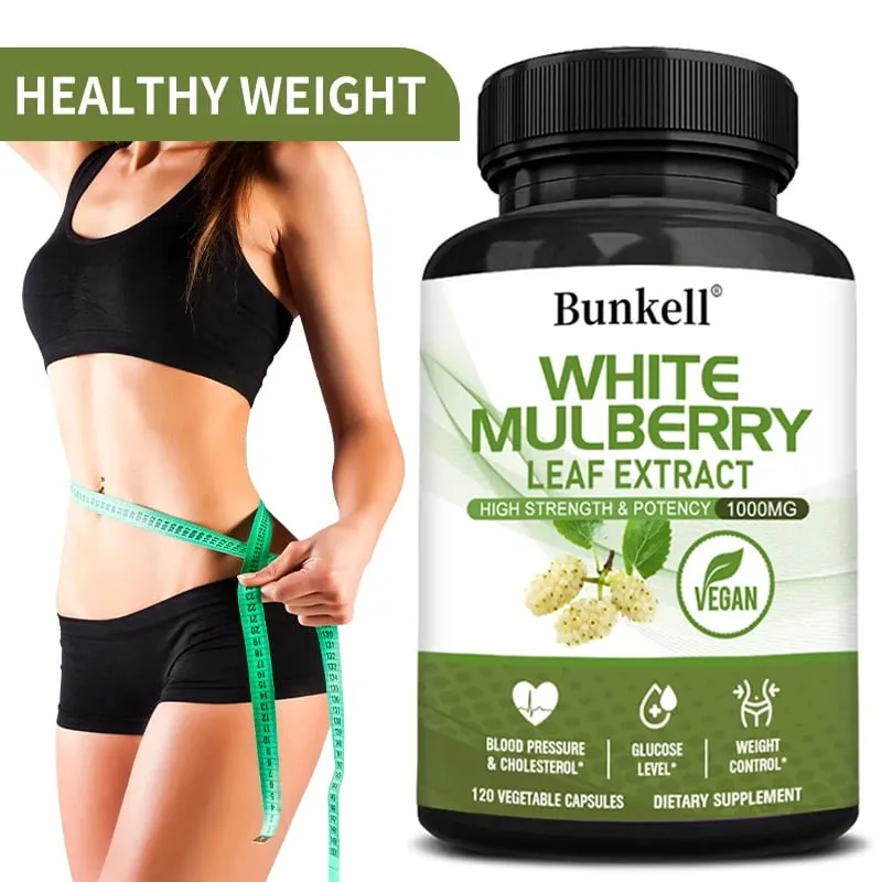 Hvidt Mulberry Leaf Extract 1000mg - 120 Kapsler Hvid Mulberry Leaf Ikke-GMO glutenfrit supplement Høj styrke og styrke — image 1