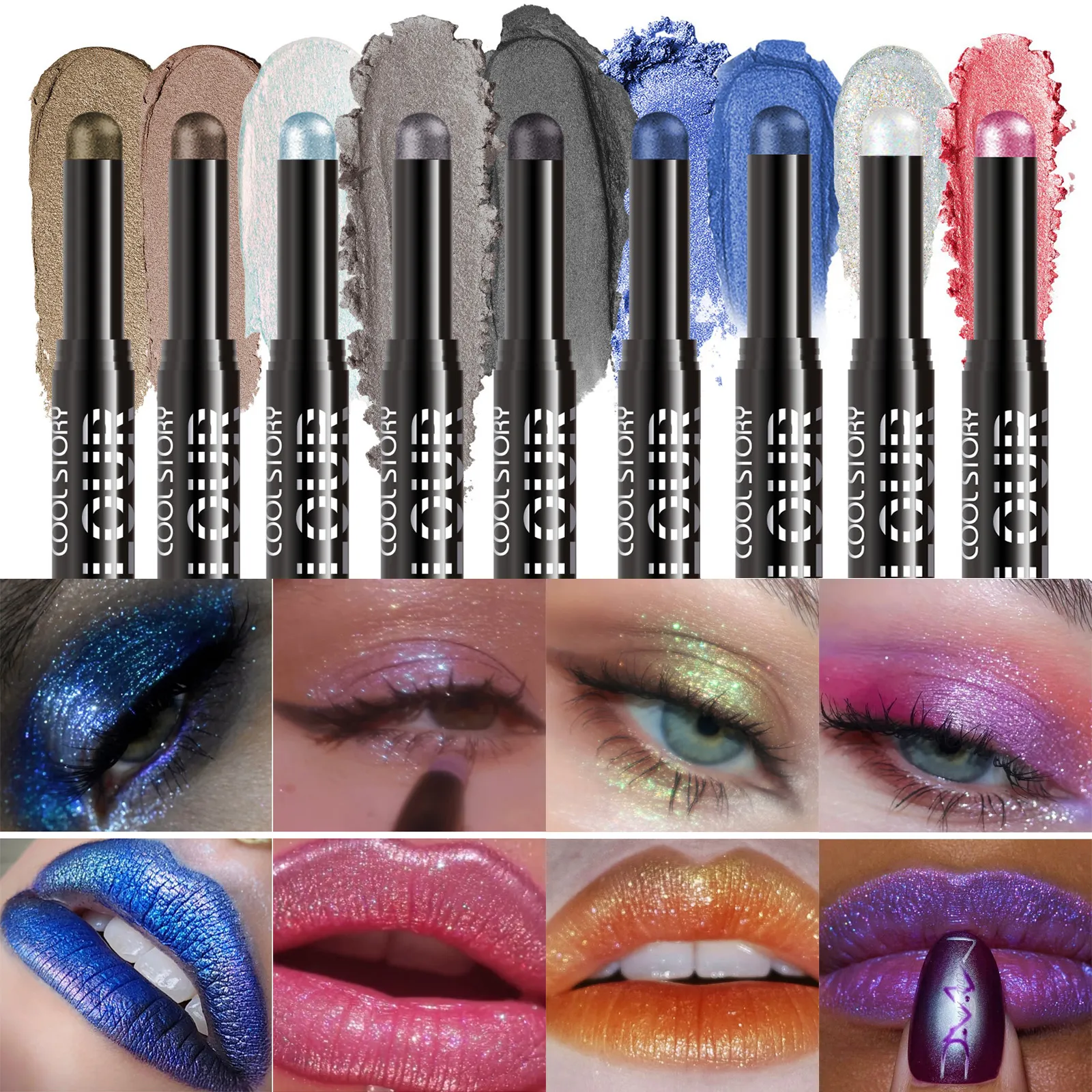 2 en 1 fard à paupières rouge à lèvres bâton crayon imperméable paillettes éclaircir mat ombre à paupières maquillage Pigment fard à paupières stylo — image 2