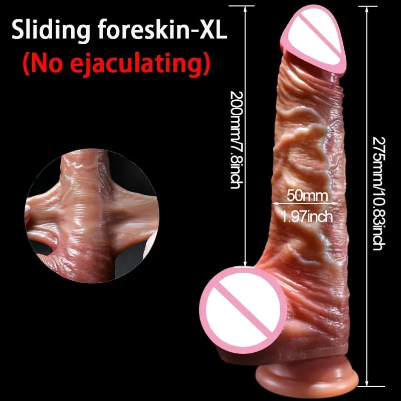 2 en 1 consolador súper realista pene deslizante prepucio eyaculación Miembro grande penetración Anal masturbación femenina Sexy juguetes sexuales para adultos