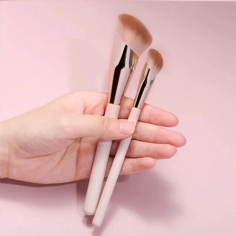 Berus Mekap OVW Berus Penyuci Asas Cecair Blending Blush Brush 2PCS Kontur Wajah Kepala Serong Alat Solek Profesional