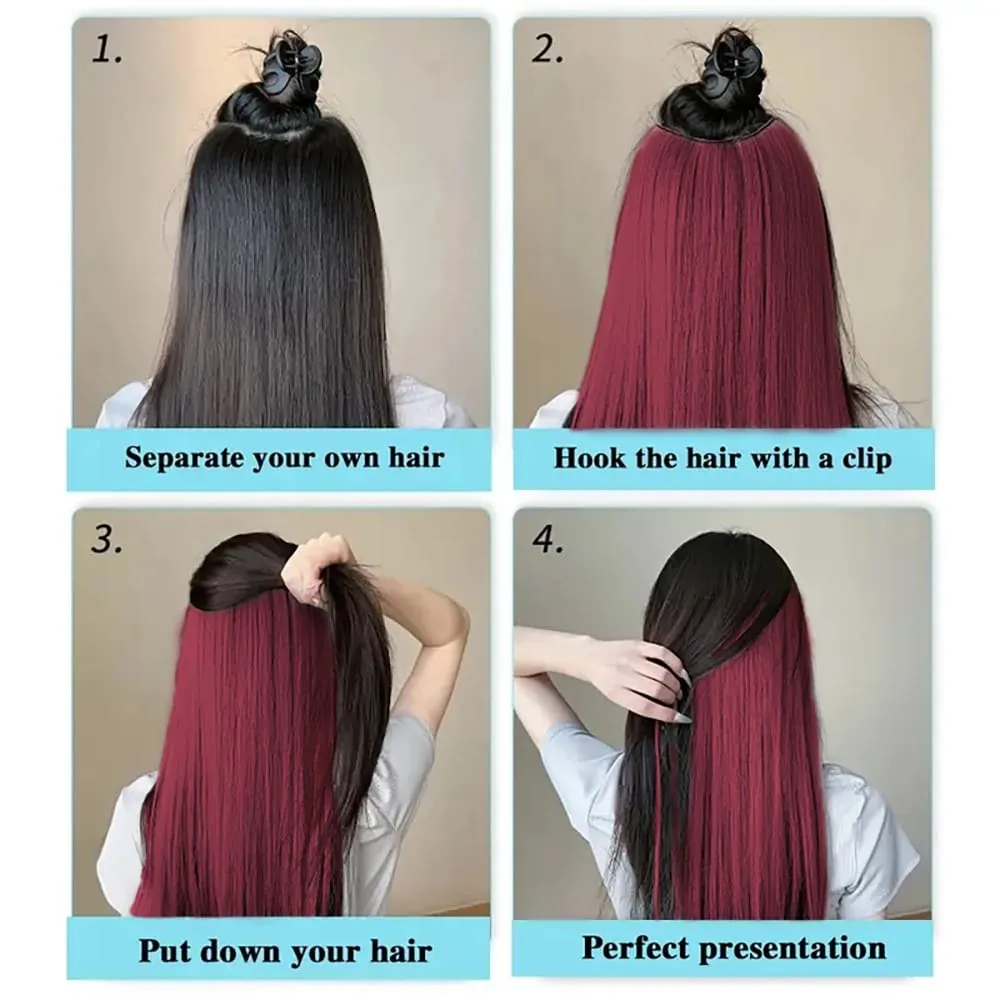 Extension de cheveux synthétiques colorés longs et lisses à 4 clips invisibles de 22 pouces, faciles à porter, adaptés aux vêtements quotidiens ou de vacances des femmes. — image 6
