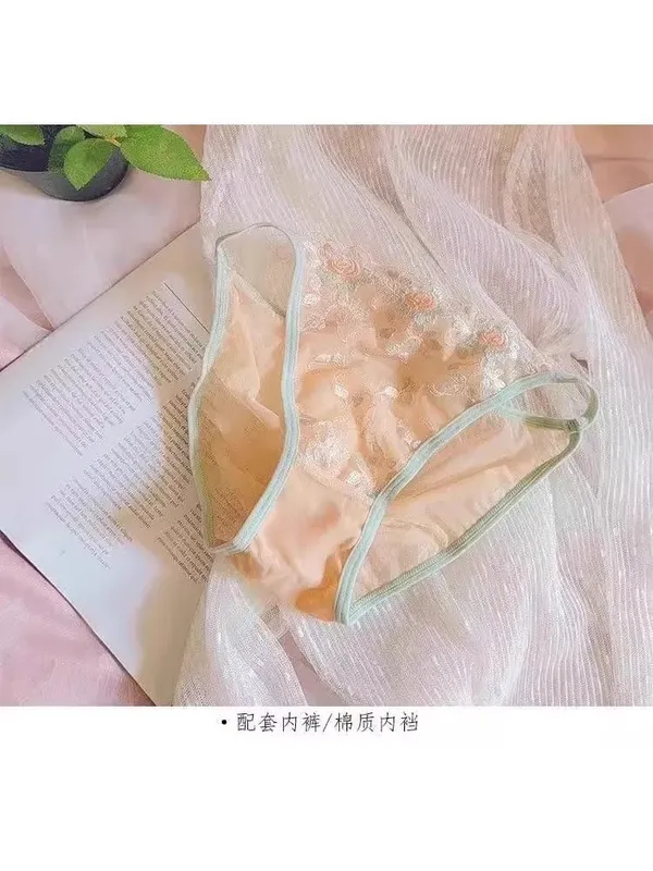 Fransk ren Desire Broderet Blonde Drømmetrekant Skål uden bøjle Tyndt bælte Lille BH-sæt Ultratyndt sexet BH-sæt — image 6