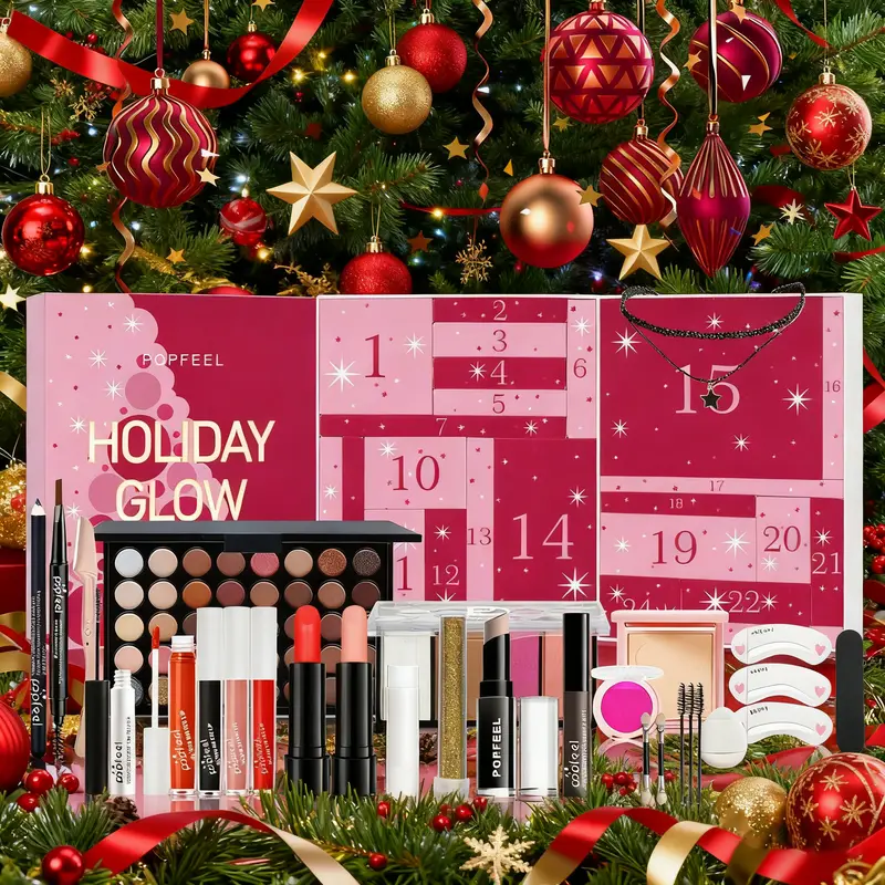 Natal contagem regressiva conjunto de maquiagem batom sombra de olho cosméticos 24 pçs feriado beleza advento calendário caixa de presente para mulheres meninas