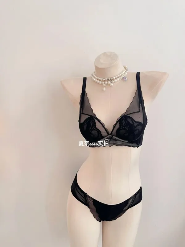 Set reggiseno senza fili in pizzo morbido stile francese da donna push up seno piccolo sollevamento coppa piena set di lingerie comfort regolabile sexy da indossare ogni giorno — image 14