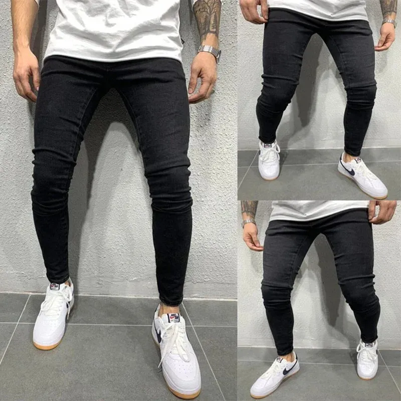 ฤดูใบไม้ผลิผู้ชายคลาสสิกความยืดหยุ่นดินสอกางเกงยีนส์ Jean Homme Man ยืดนุ่มสีดำ BIKER Masculino DENIM กางเกงบุรุษกางเกง — image 2