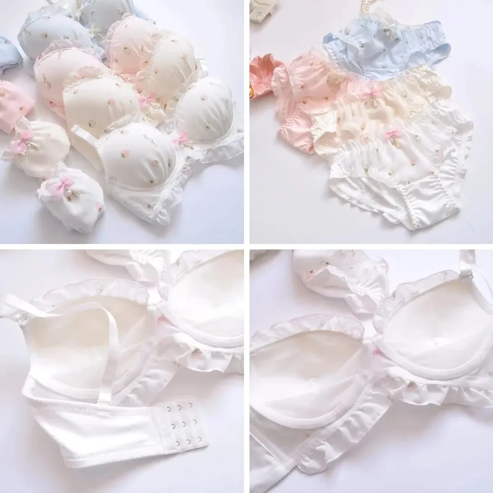 Set Bralette Renda Larut Air Dua Warna Lingerie Lucu & Feminin Bordir Lembut Tanpa Kawat — image 1
