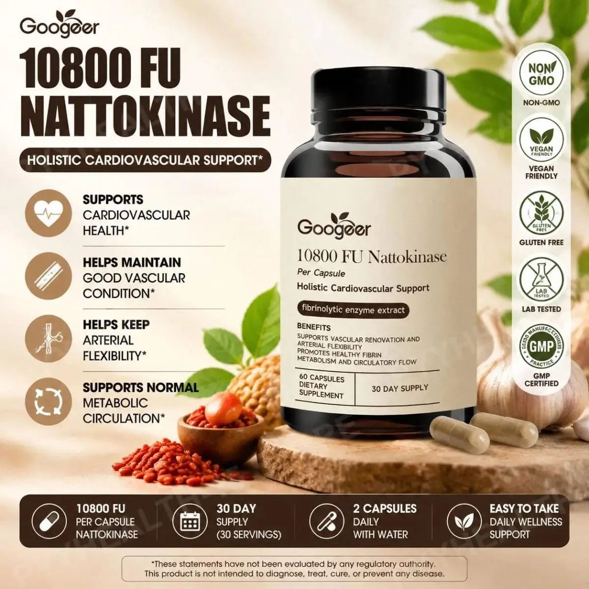 Googeer Advanced Enzyme CoQ10 Formula Capsule Clean Vegan Non OGM Integratore di supporto quotidiano per il benessere 60 capsule Facile da usare — image 1