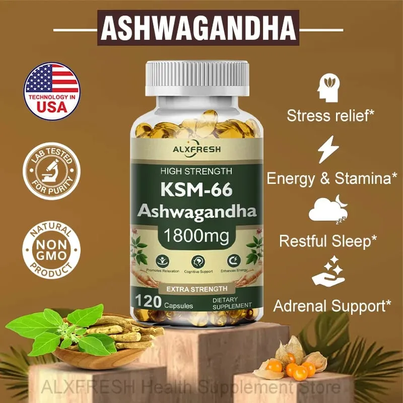 Capsule di Ashwagandha per alleviare lo stress Concentrarsi sull'energia cerebrale Supporto per la salute del sonno — image 2