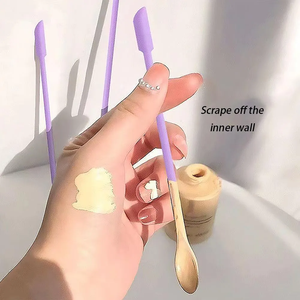 3pcs Pengikis Silikon Mini Mudah Alih Berus Topeng Muka Dipanjangkan Lembut Jam Dua Kepala Sudu Mengikis Set Berus Mekap — image 4