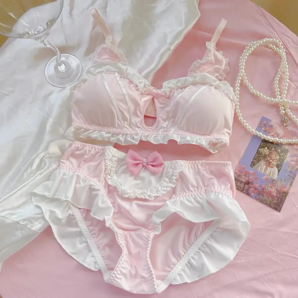 Conjunto de sujetador y bragas con Orejas de conejo japonés, sujetador triangular fino sin aros para pecho plano pequeño, ropa interior transpirable para uso diario, S-XL — image 1
