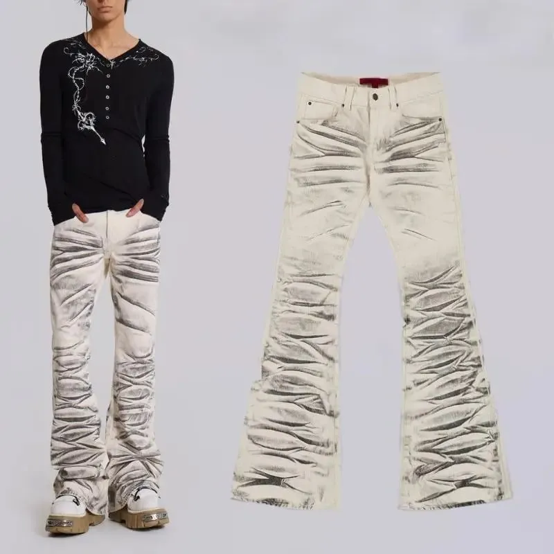 Y2K Vintage Distressed Micro Flaredกางเกงยีนส์ล้างHigh Street Hip Hopขากว้างขากว้างกางเกงGothic Slim Fit Unisexทรัมเป็ตกางเกงยีนส์ — image 2
