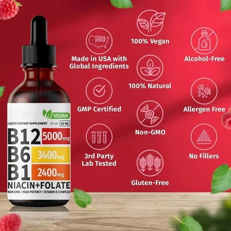 Vitamin B6 Drops Complex B12 B1 Folat Flydende Supplement Support Fordøjelsessystem Drops Flydende Triple Absorption Flydende Drop — image 1