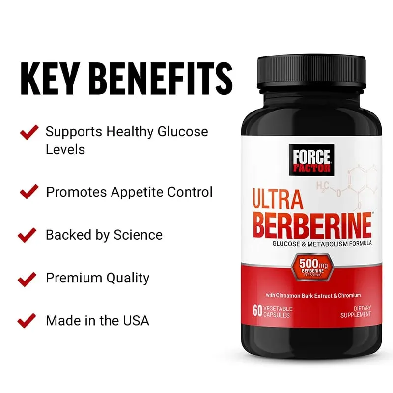 Ultra Berberine Glucose & Metabolism Supplement Cardiovascular Support Heart Health Appetite Control 60 Veggie Capsules