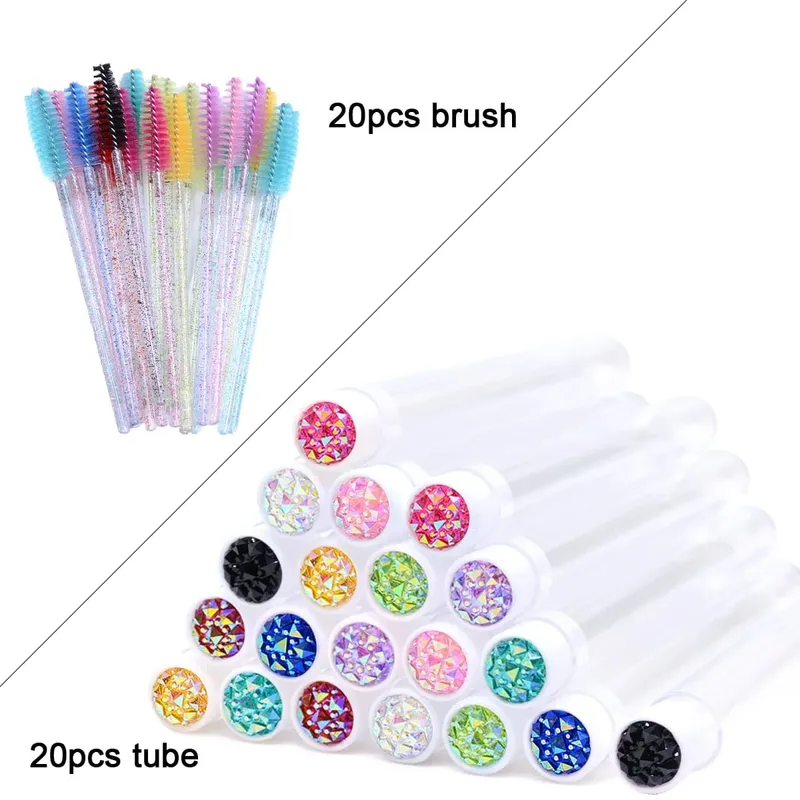 Tubes de brosse à cils avec baguettes de Mascara en cristal, peigne à sourcils, bobines, conteneur, applicateurs de brosse à cils, outils de maquillage, 20 pièces