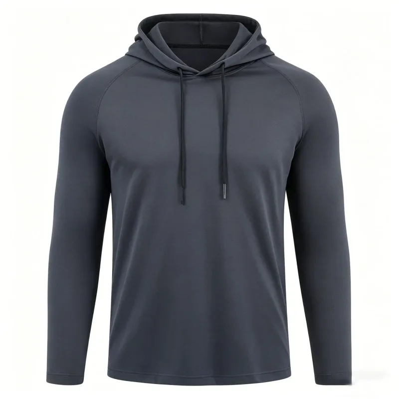 Baju Pelindung Matahari Lelaki Hoodie Lengan Panjang Pepejal Kemeja-T Cepat Kering Lelaki Bina Badan Kecergasan Otot Pakaian Sukan Pakaian Gim — image 5