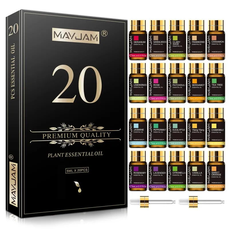 Juego de 20 botellas de aceites esenciales, lavanda, jazmín, eucalipto, vainilla, sándalo, naranja dulce, geranio, pachulí