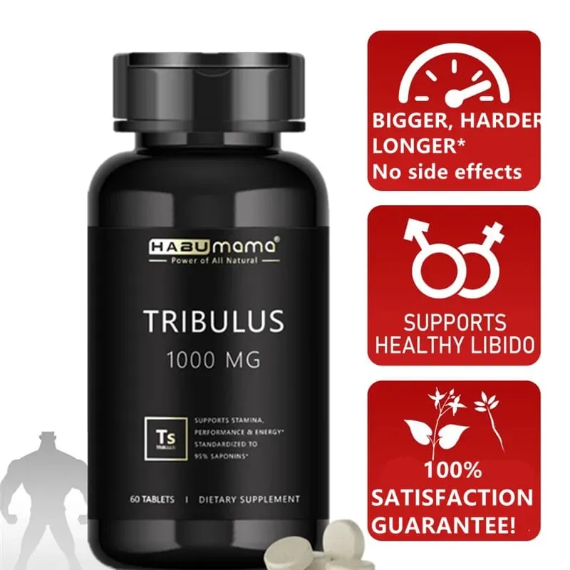 Tribulus Terrestris 1000 mg di estratto in polvere 60 compresse - Integratore per potenziare la resistenza maschile e prestazioni ad azione rapida