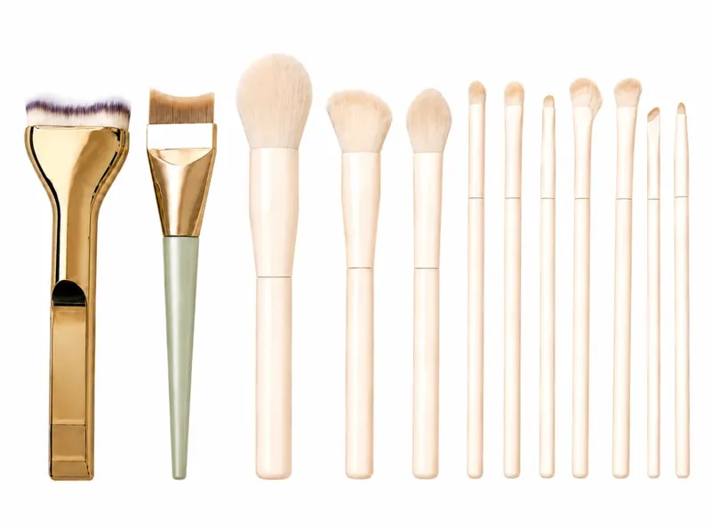 Professionelt 12 STK Makeup børstesæt med Foundation Brush Powder Brush Øjenskyggebørster til ansigts- og øjenmakeup