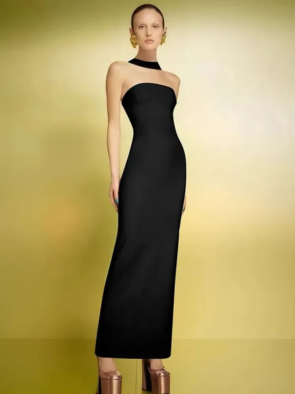 Women Celebrity Sexy Backless Halter Red White Maxi Long Summer Bandage Bodycon Dress 2025 Elegant Evening Club Party Outfit — image 6