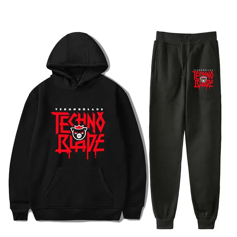 Harajuku Comfortable technoblade Print Sweatshirt Sweatpants Suit Men/Women Hoodies+ Trousers Suit Cute 2 Piece Set Clothes — image 7