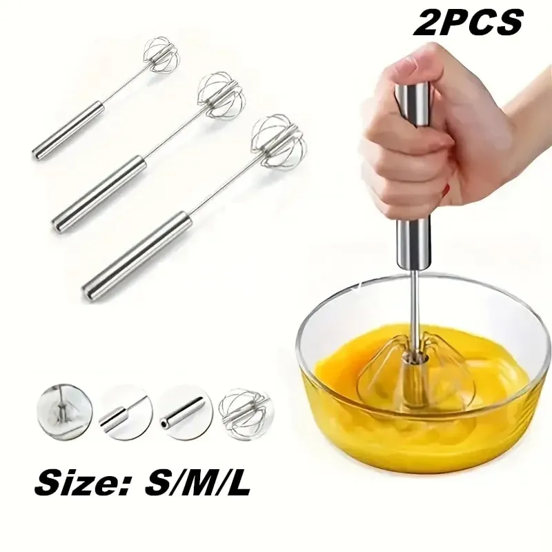 Semi-automatic Egg Beater 304 Stainless Steel Egg Whisk Manual Hand Mixer Self Turning Egg Stirrer Kitchen Accessories Egg Tools — image 1