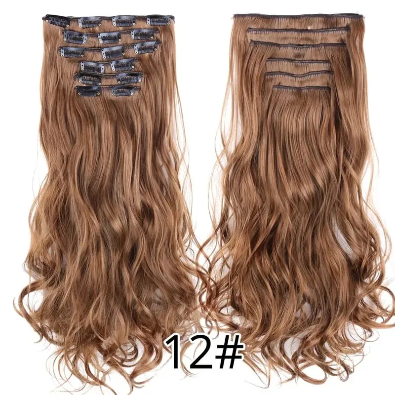 คลิปสีดำในส่วนขยายตรง 22 "ยาวสังเคราะห์หนาคลิปบนผมสำหรับผู้หญิง 6 ชิ้น/เซ็ต CURLY Full HEAD งานแต่งงานทุกวัน — image 46