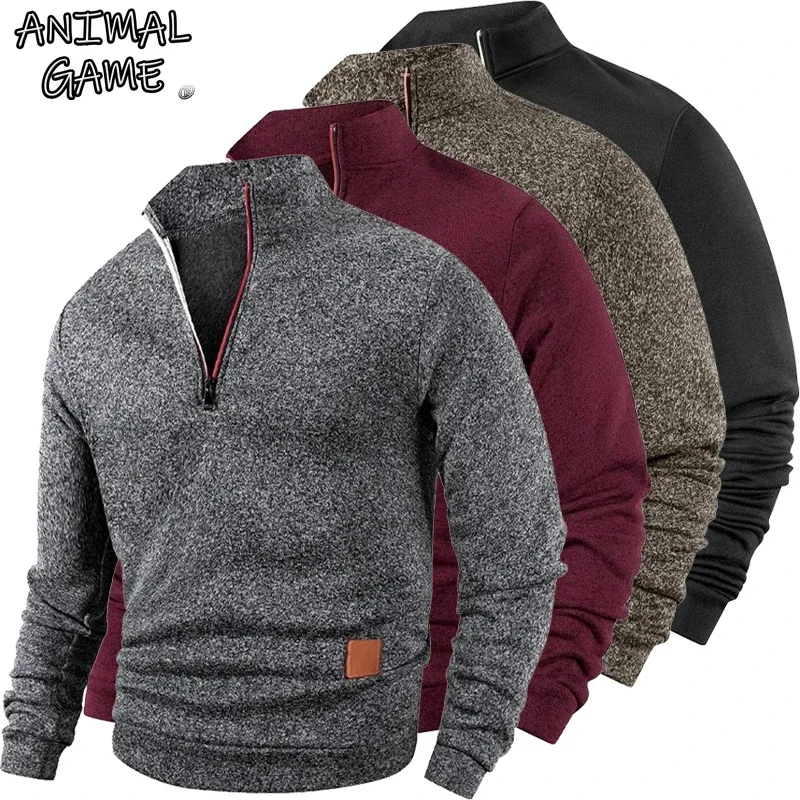 Animal Game-sudaderas con media cremallera para hombre, jersey liso de manga larga, ropa de calle con cuello alto, chaqueta cálida, abrigos deportivos, prendas de vestir exteriores — image 2